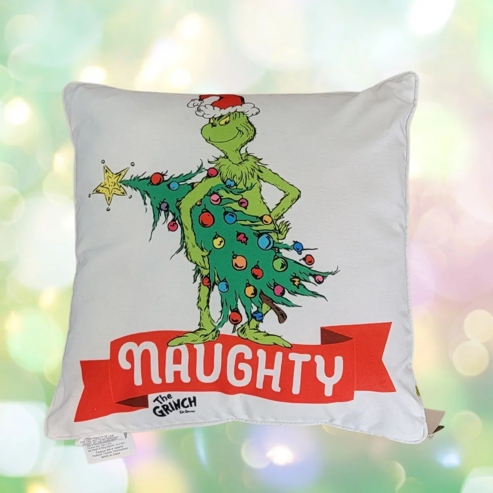 Grinch Naughty / Max Nice Merry Grinchmas Christmas Throw Pillow 20